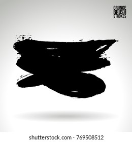 Black brush stroke and texture. Grunge vector abstract hand - painted element. Underline and border design.