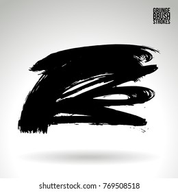 Black brush stroke and texture. Grunge vector abstract hand - painted element. Underline and border design.