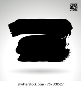 Black brush stroke and texture. Grunge vector abstract hand - painted element. Underline and border design.