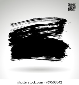 Black brush stroke and texture. Grunge vector abstract hand - painted element. Underline and border design.