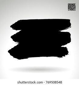 Black brush stroke and texture. Grunge vector abstract hand - painted element. Underline and border design.