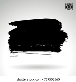 Black brush stroke and texture. Grunge vector abstract hand - painted element. Underline and border design.