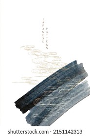 Black brush stroke texture with Japanese ocean wave pattern in vintage style. Abstract art watercolor texture template design vector.