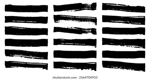 Black brush stroke. Trendy brush stroke of black ink paint, grunge splash, dirt banner, watercolor design and dirty texture. Vector black brush strokes isolated on white background. EPS 10