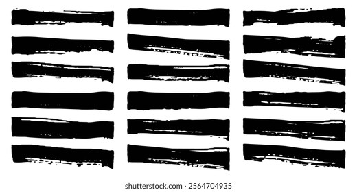 Black brush stroke. Trendy brush stroke of black ink paint, grunge splash, dirt banner, watercolor design and dirty texture. Vector black brush strokes isolated on white background. EPS 10