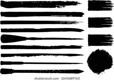 Black brush stroke vector set on white background