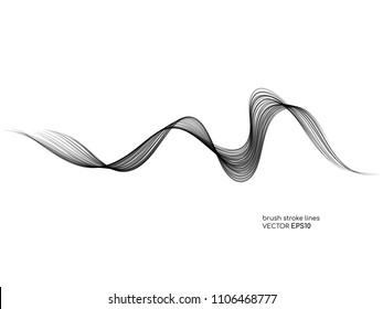 Black brush stroke wave lines isolated on white background for vector design element