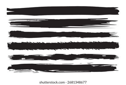 Black brush strokes for creative design projects, use these varied textures to add visual interest to any composition. Vector illustration.