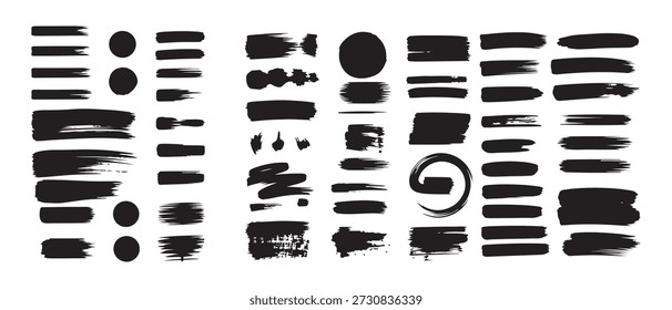 Schwarze Pinselstriche, Punkte und dekorative Formen, abstrakte Tintendesign-Elemente. Vektorgrafik eps 10