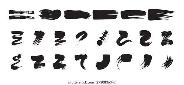 Traçados de pincel preto, conjuntos de pontos e formas decorativas, elementos de design de tinta abstrata. ilustração vetorial eps 10