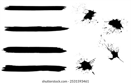 Black brush strokes. Hand drawn design. Watercolor brush texture. Ink paint brush stain. Eps 10. illustration. 