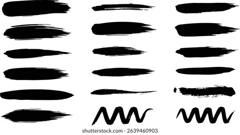 Black brush strokes hand drawn elements for design and artistic creative projects on white background