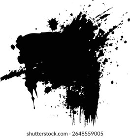 Coups de pinceau noirs et gouttes d'encre sur toile blanche