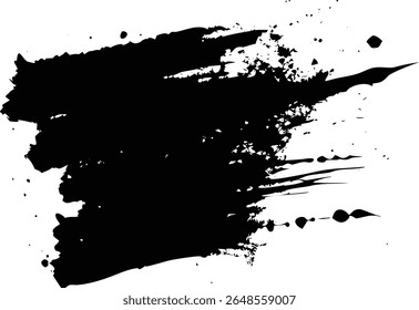 Coups de pinceau noirs et gouttes d'encre sur toile blanche