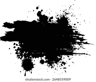 Coups de pinceau noirs et gouttes d'encre sur toile blanche