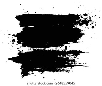 Coups de pinceau noirs et gouttes d'encre sur toile blanche