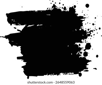 Coups de pinceau noirs et gouttes d'encre sur toile blanche