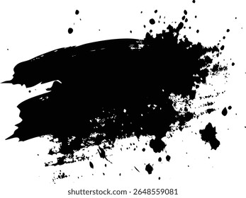 Coups de pinceau noirs et gouttes d'encre sur toile blanche