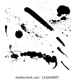 Black Brush strokes isolated om white. Ink hand drawn painting. Set collection. Vector artwork