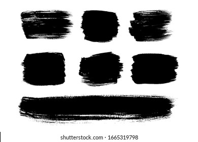 Black brush strokes isolated on white. Ink splatter. Paint droplets. Digitally generated image. Set vector design elements, illustration, EPS 10.