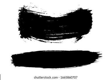 Black brush strokes isolated on white. Ink splatter. Paint droplets. Digitally generated image. Set vector design elements, illustration, EPS 10.
