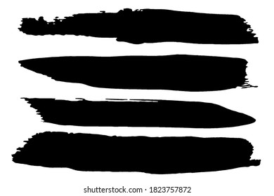 Black brush strokes isolated on white. Textured dry ink smears. Hand drawn brush smudges vector collection. Black daubs set. Label backgrounds patch. Watercolor smears. Gouache grunge traces