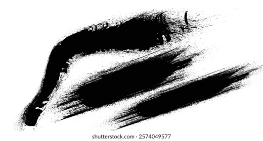 Black brush strokes isolated on white background. Horizontal banner in modern asian style. Black paint design element, turbulent