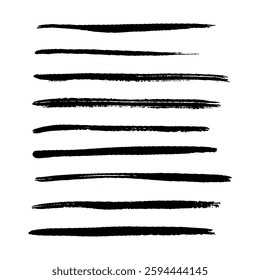 Black Brush strokes isolated on white background. Dry Brush Strokes and Scratches Retro Grunge Background. Vector brush stroke texture. Black ink, paint splatter.