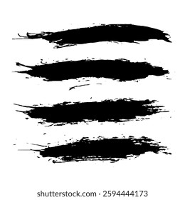 Black Brush strokes isolated on white background. Dry Brush Strokes and Scratches Retro Grunge Background. Vector brush stroke texture. Black ink, paint splatter.