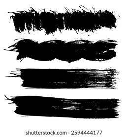 Black Brush strokes isolated on white background. Dry Brush Strokes and Scratches Retro Grunge Background. Vector brush stroke texture. Black ink, paint splatter.