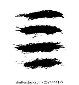 Black Brush strokes isolated on white background. Dry Brush Strokes and Scratches Retro Grunge Background. Vector brush stroke texture. Black ink, paint splatter.