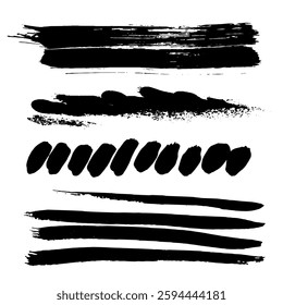 Black Brush strokes isolated on white background. Dry Brush Strokes and Scratches Retro Grunge Background. Vector brush stroke texture. Black ink, paint splatter.