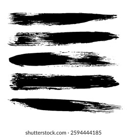 Black Brush strokes isolated on white background. Dry Brush Strokes and Scratches Retro Grunge Background. Vector brush stroke texture. Black ink, paint splatter.