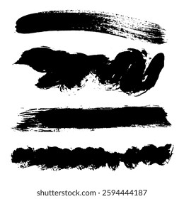 Black Brush strokes isolated on white background. Dry Brush Strokes and Scratches Retro Grunge Background. Vector brush stroke texture. Black ink, paint splatter.