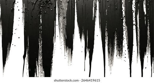 Black brush strokes isolated on white background. Horizontal banner in modern asian style. Black paint splattered, turbulent, design elements