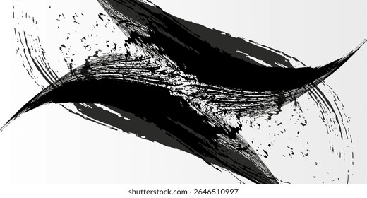 Traçados de Pincel preto isolados em plano de fundo branco. Os traçados de pincel são plano de fundo grunge. Textura do traçado do pincel vetorial. Tinta preta, pintura splatter. moderno