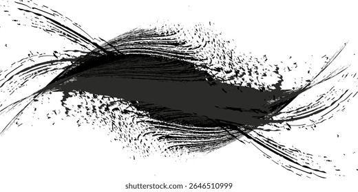 Traçados de Pincel preto isolados em plano de fundo branco. Os traçados de pincel são plano de fundo grunge. Textura do traçado do pincel vetorial. Tinta preta, mancha de tinta.