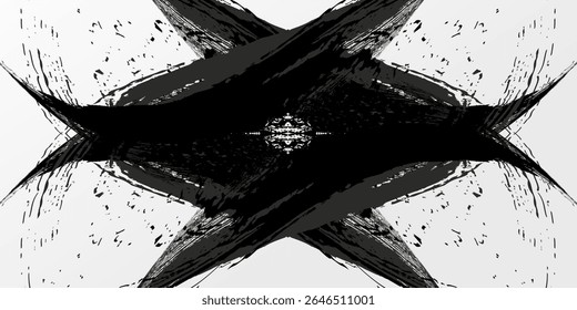 Traçados de Pincel preto isolados em plano de fundo branco. Os traçados de pincel são plano de fundo grunge. Textura do traçado do pincel vetorial. Tinta preta, pintura splatter. moderno