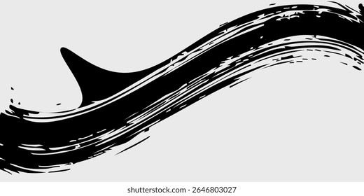 Traçados de Pincel preto isolados em plano de fundo branco. Os traçados de pincel são plano de fundo grunge. Textura do traçado do pincel vetorial. Tinta preta, mancha de tinta.