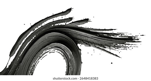 Black brush strokes isolated on white background. Horizontal banner in modern asian style. Black paint splattered, turbulent, design elements