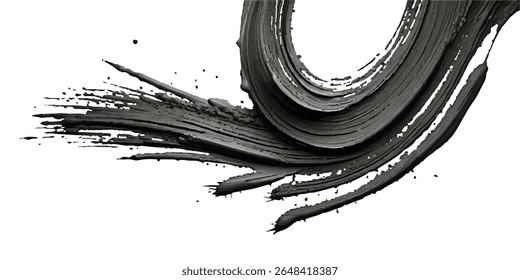 Black brush strokes isolated on white background. Horizontal banner in modern asian style. Black paint splattered, turbulent, design elements