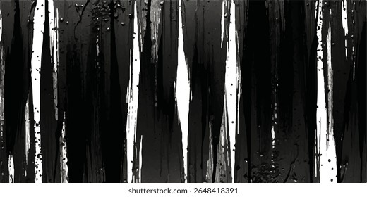 Black brush strokes isolated on white background. Horizontal banner in modern asian style. Black paint splattered, turbulent, design elements