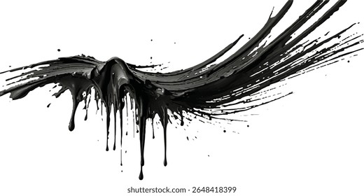 Black brush strokes isolated on white background. Horizontal banner in modern asian style. Black paint splattered, turbulent, design elements