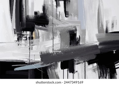 Black brush strokes on an isolated white background. Black and white abstract background. Brush stroke and texture. Smear brush on a white background. Black and white Grunge Texture. 