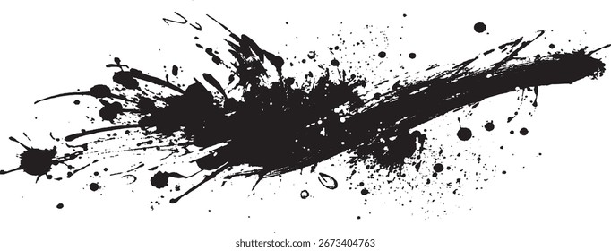 Black brush strokes on a white background. rough white background brush strokes modern black hand painted grunge brush stroke with splatters of paint stroke