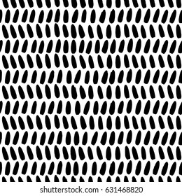 Black brush strokes on white background. Simple monochrome seamless pattern made of drop-looking elements.