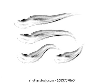 Black Brush Strokes Original Vector Set. Abstract Watercolor Paint Strokes. Black  Watercolor Traces Isolated on White. Hand Paint Logo Elements. Smears Collection.