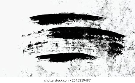 Black Brush strokes. Brush paint. Brushstrokes ink grunge hand-drawn. Abstract line splatter isolated on white Background. 