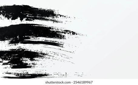 Black Brush strokes. Brush paint. Brushstrokes ink grunge hand-drawn. Abstract line splatter isolated on white Background. 