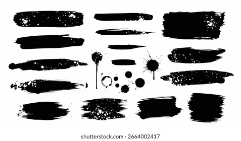 Black brush strokes set adds an artistic touch to graphic design elements